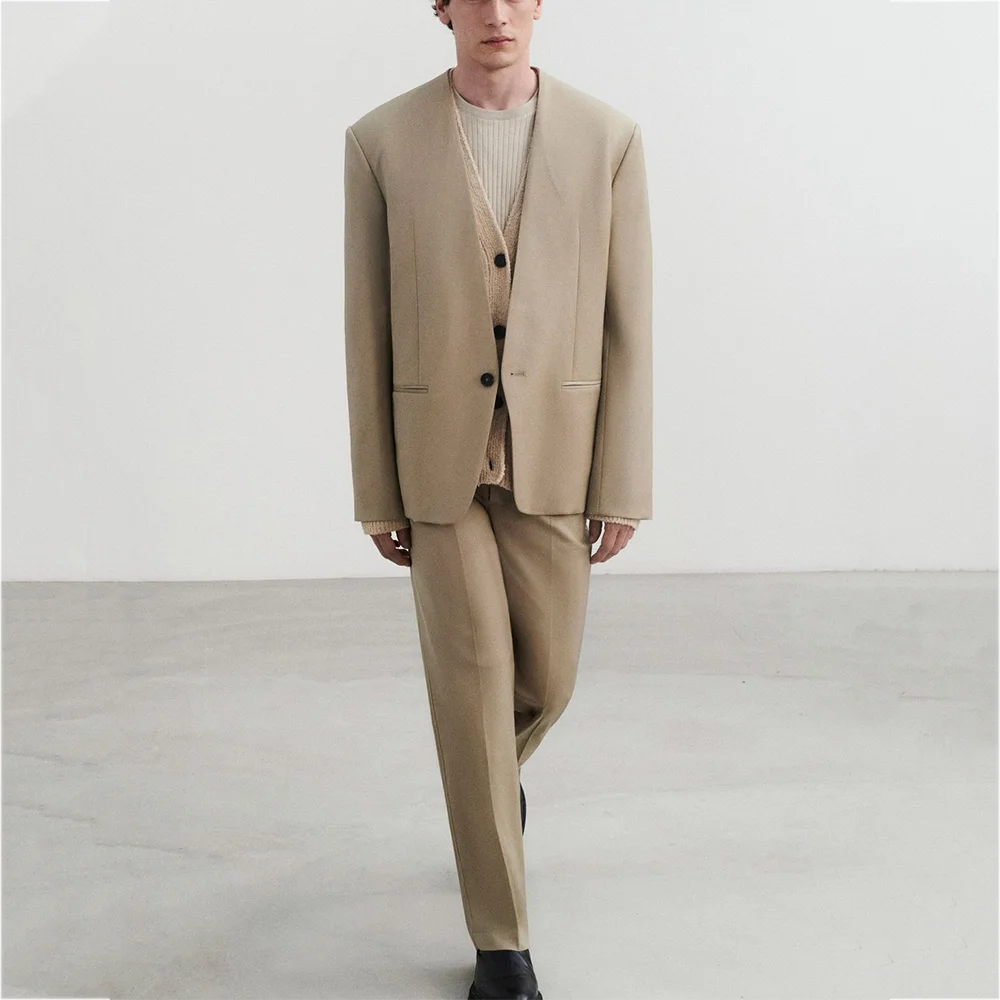 

Men's Suits Set Two Piece Classy Single Button Casual Outfit Jacket Pants Solid Color High Quality Business Male Clothing