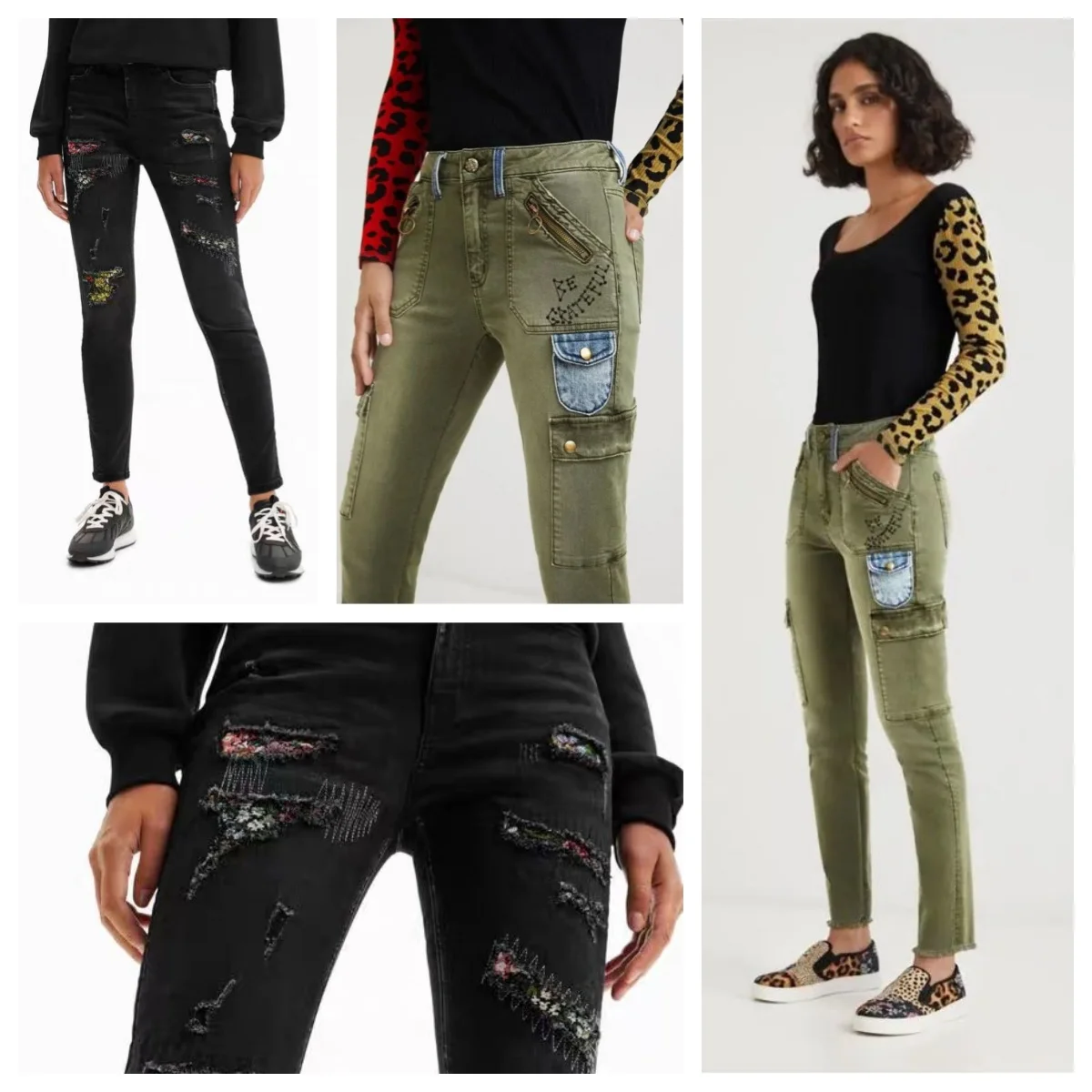 Spanish foreign trade four seasons designer style fashion beautiful print slim jeans for women pants