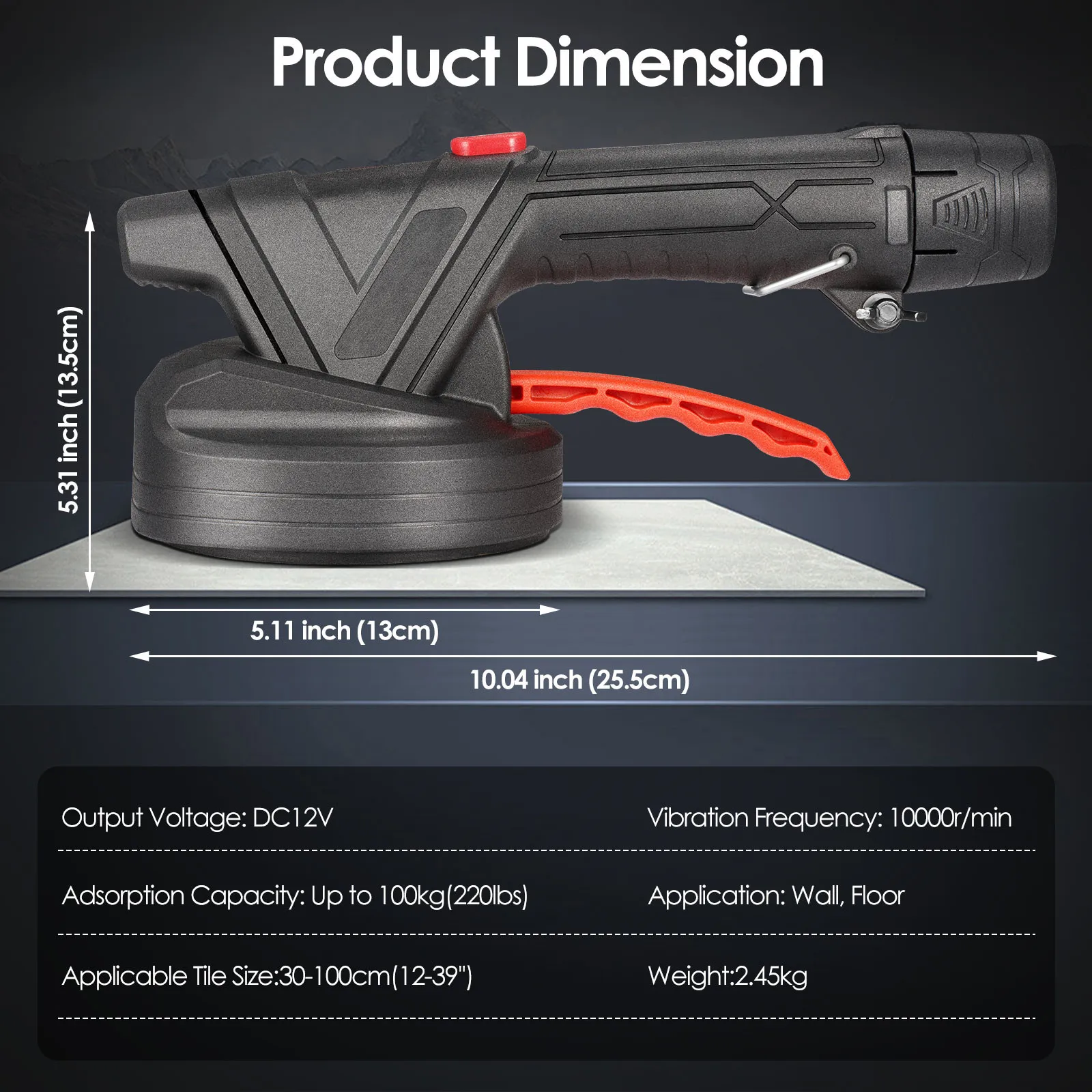 ワイヤレス振動タイルレベリングマシン,6速調整可能吸盤,振動ツール,130mm, 220lbs吸着