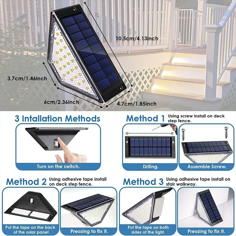 Solar Deck Lights Fence Lights Outdoor Step Lights Waterproof Solar Lights for Railing Stairs Step Fence Yard Patio and Pathway