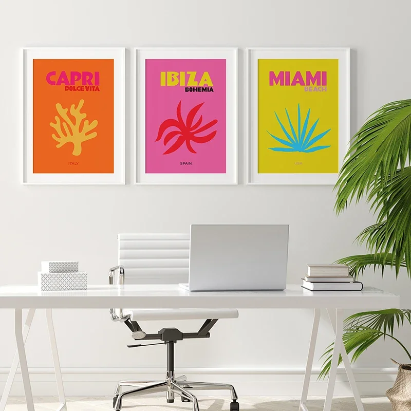 Canvas Painting Abstract Preppy Travel Miami Ibiza Capri Bondi Beach Poster Prints Wall Art Pictures Home Bar Decor Wall Decor