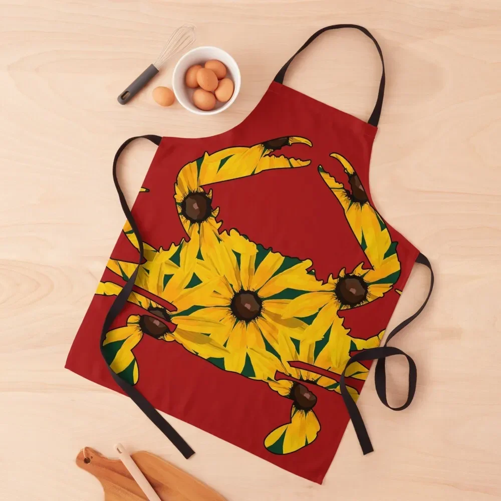 Black Eyed Susan Crab (Red) Apron Hairdresser Women Kitchen Kitchen Special Accessories Apron