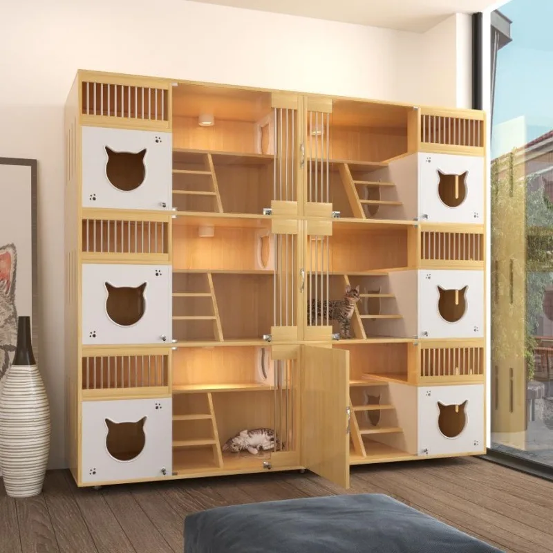 

Custom Luxury Solid Wood Modern Cat Cage Display Cage Multiple Large Pet Cats House Double Cat Show House