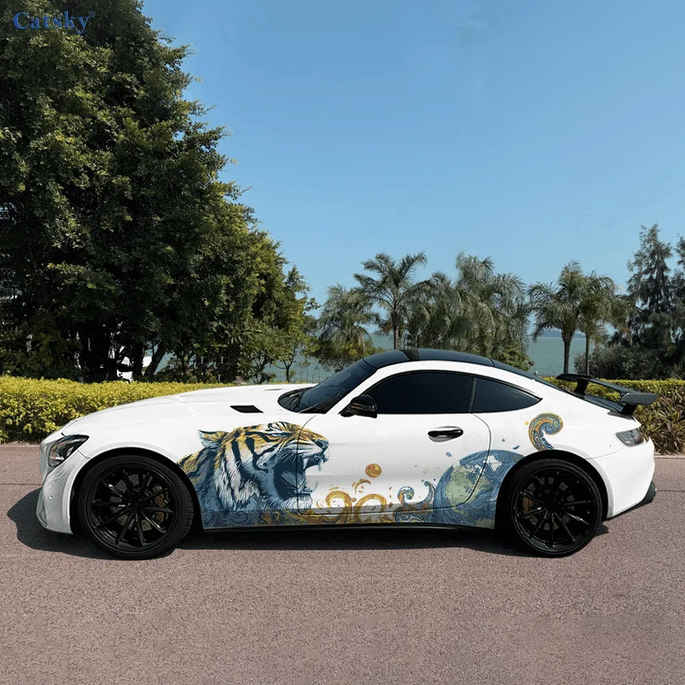 Tiger Roar Outer Space Car Side Sticker Decoration,PVC Waterproof Scratch Resistant Decal,Car Protection,Auto Accessories Gift