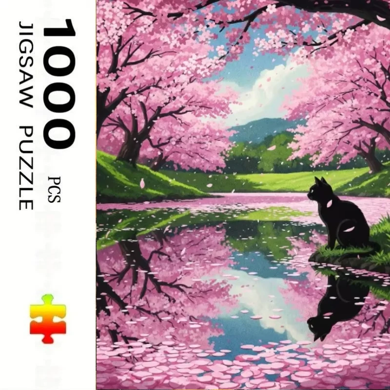500ピース-ジグソーパズル-黒猫-桜-ジグソーパズル-知育玩具-子供用-子供用ゲーム-クリスマスギフト