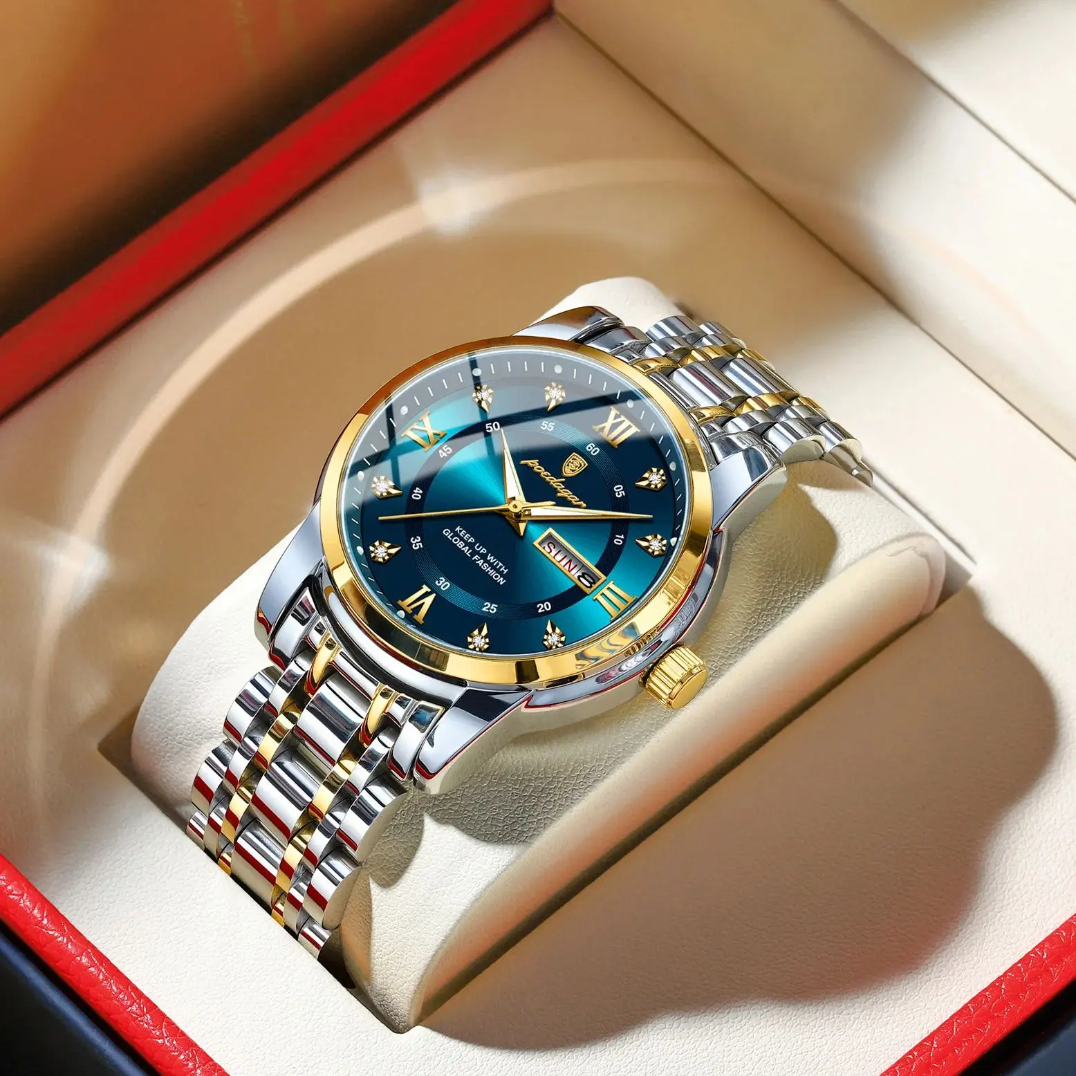 

POEDAGAR Элегантные роскошные часы для мужчин Дата Неделя Водонепроницаемые светящиеся мужские часы Кварцевые модные мужские часы из нержавеющей стали Reloj