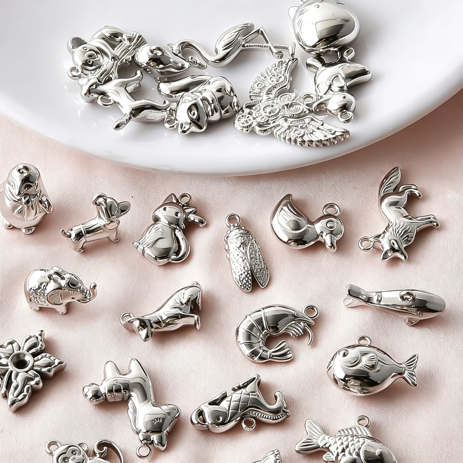 Wholesale 3D Animal Fashion Dog Cat Duck Pendant Metal Stainless Steel Charms For Jewelry Making Bulk Handmade Bracelet Material