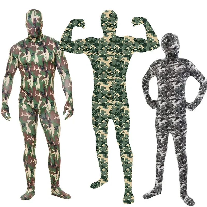 

Adult Lycra Spandex Commando Skin Zentai Suit Kids Army Military Bodysuit Adult Camouflage Body Suit Halloween Costume