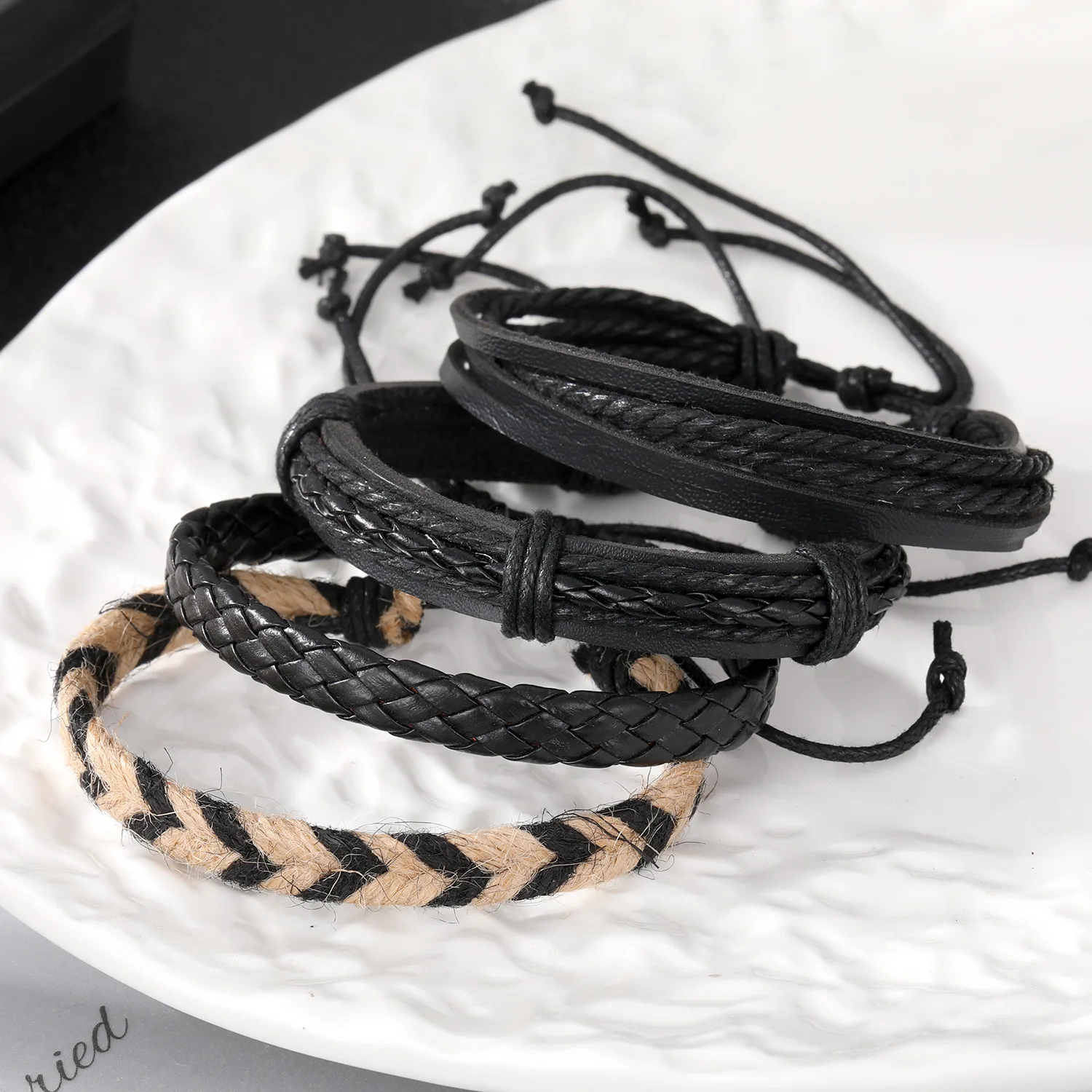 Bohemian Herren-Mehrschicht-Armband-Set Vintage PU-Leder-Armband-Set Hip-Hop-Schmuck Trendige Accessoires – Detail 4