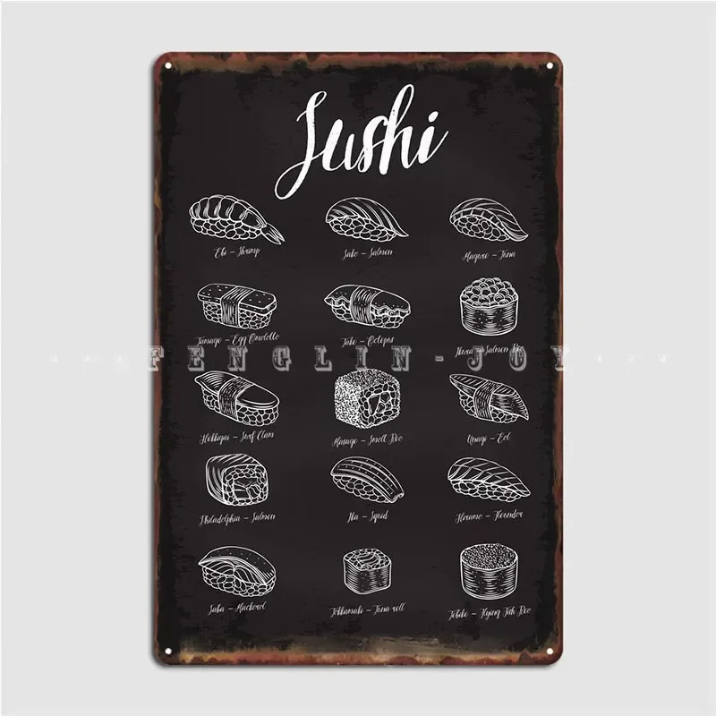 Sushi Types Sushi Guide Poster Metallplakette Kino Garage Zuhause personalisierte Plaketten Blechschild Poster