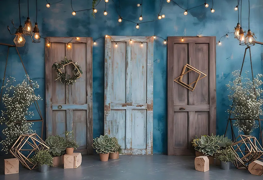 Mehofond Photography Background Boho Rustic Door Green Plants Kids Birthday Party Maternity Portrait Decor Backdrop Photo Studio