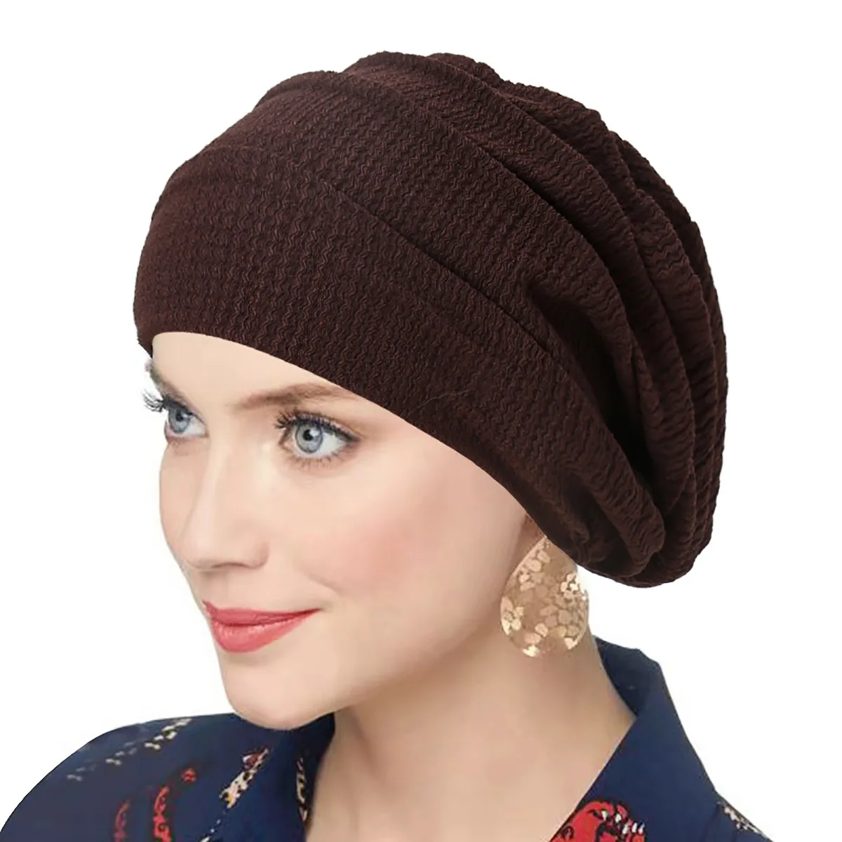 Cappello turbante da donna arruffato traspirante estivo cappello ampio e morbido berretto elastico in tessuto copricapo femminile avvolge cappelli foulard musulmani