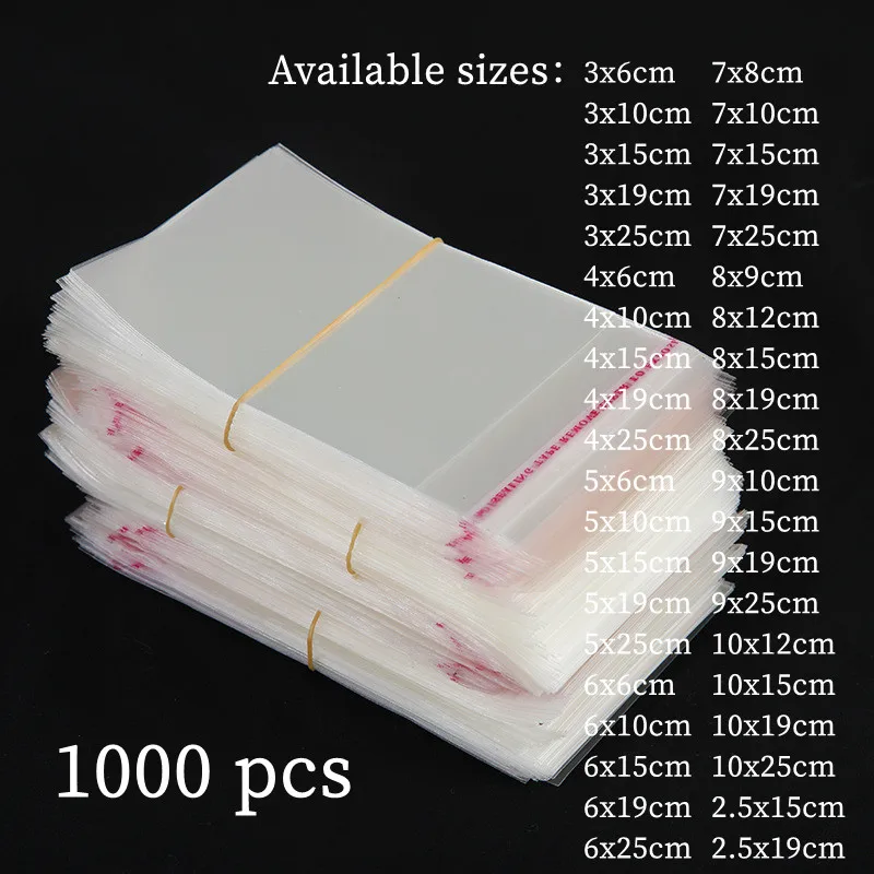 1000 pieces transparent OPP plastic bag gift jewelry bag biscuit candy bag glass paper bag commodity self-adhesive sealed bag