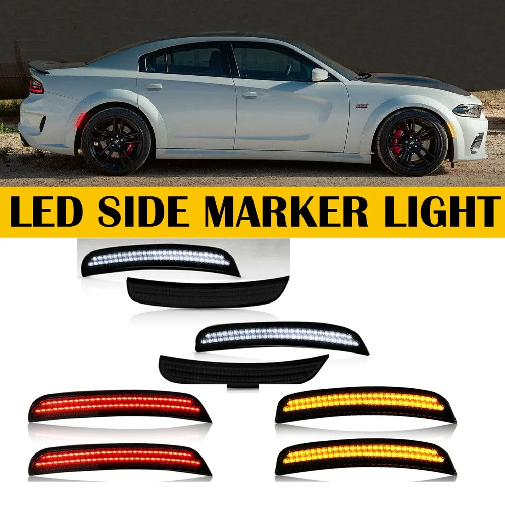 4/2Pcs Car Lights LED Side Marker Light Turn Signal Light For Dodge Charger 2015 2016 2017 2018 2019 2020 2021 2022 Smoked