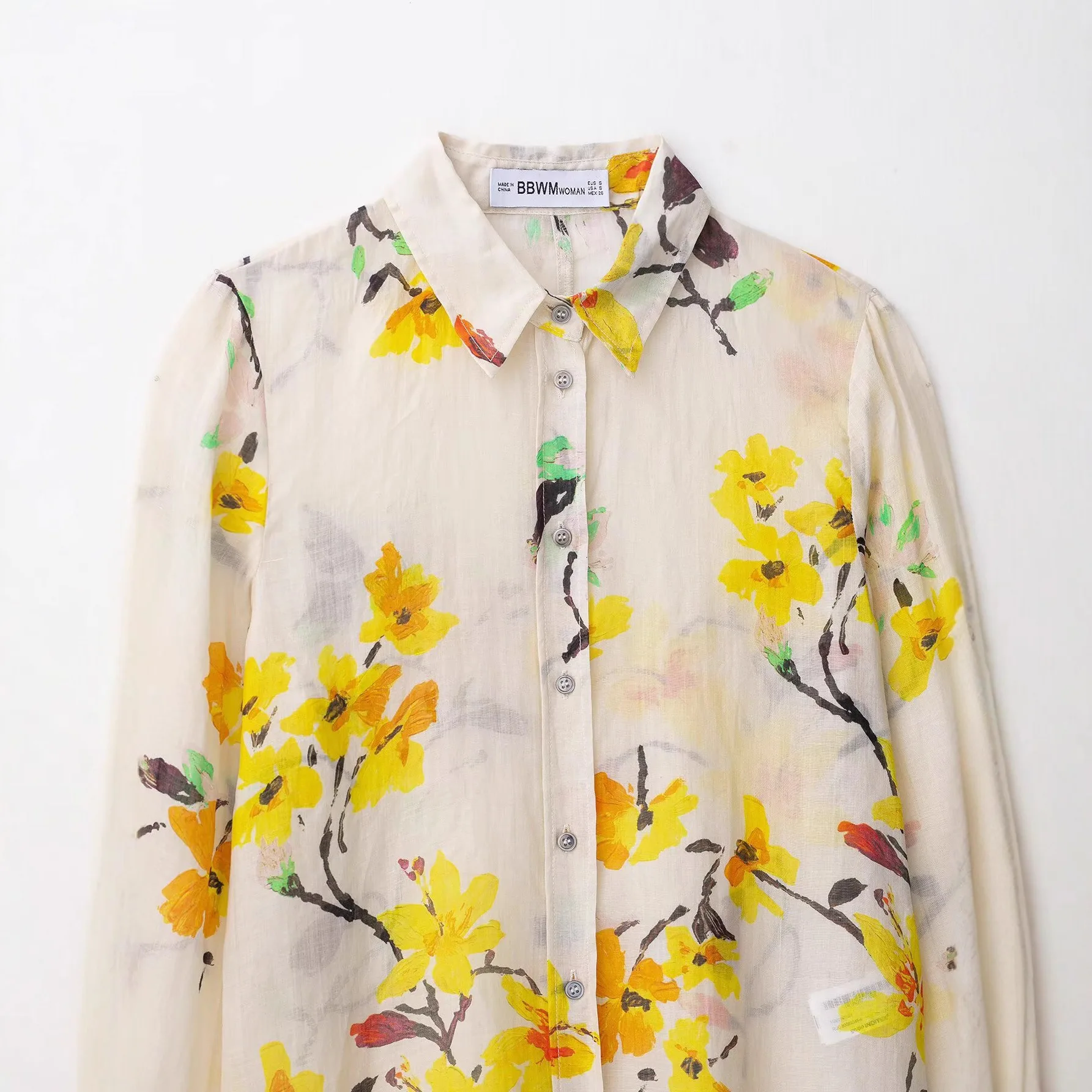 Camicetta trasparente con stampa floreale Camicia da donna a maniche lunghe monopetto con colletto bavero Camicette tutto-fiammifero di nuova moda casual autunnale