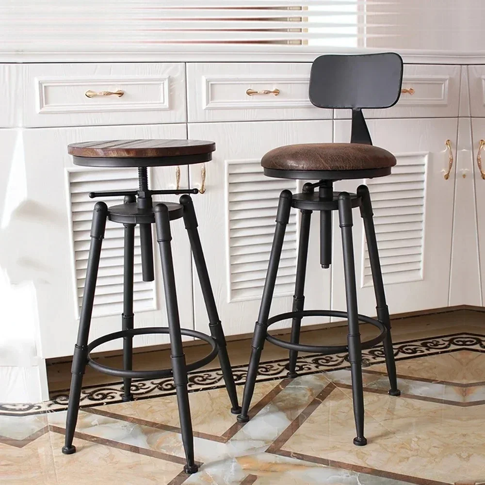 Retro Iron Bar Chair Counter Stools Rotating Lifting Adjust Seating Height 70-90cm Stool Modern Minimalist Backrest Furniture