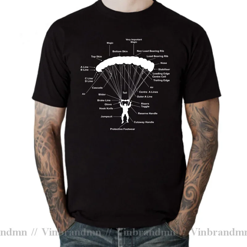 Retro Men T Shirt Man Funny Parachute Anatomy Magic Skydiving Skydiver T-Shirt Vintage Paragliding Parachu Paraglider Tee Shirt