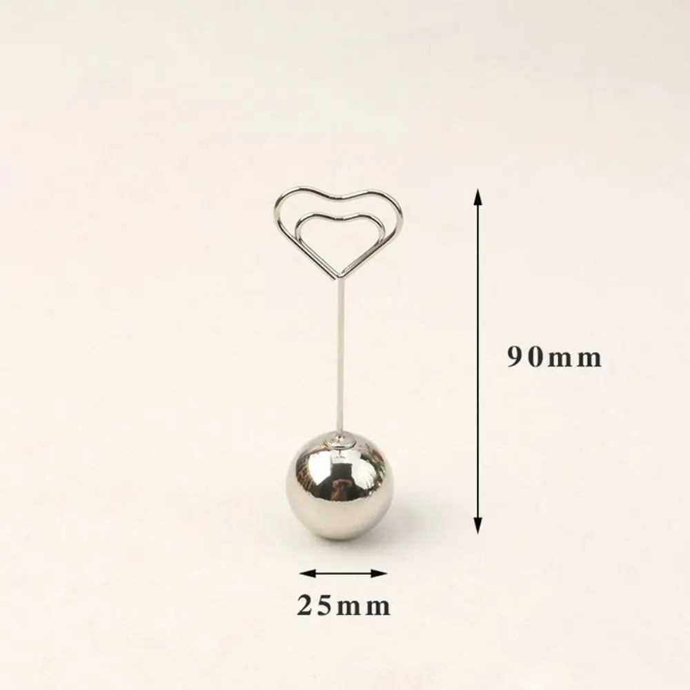 Metal Ball Base Memo Clip Holder Heart Shaped Vertical Desktop Notes Clamp Desktop Decoration Name Card Holder