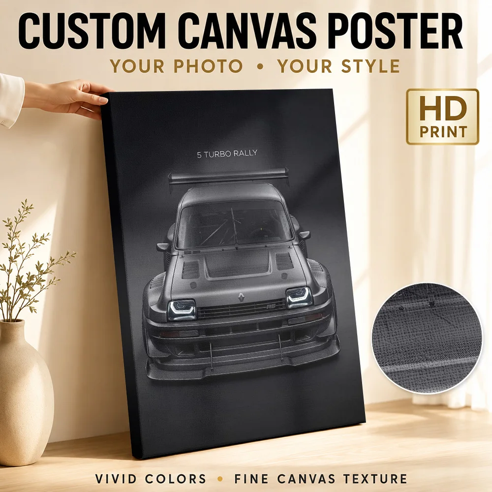 Sleek dark Sports 5 Turbo Rally Car Canvas Poster Personalized Photo Retro Automotive Wall Paintings Decoration for Game Room