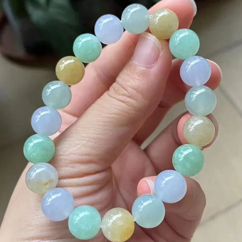 Natural a Cargo Burma Jadeite Bracelet Ice-like Plastic Moisturizing Duobao Candy Three Colors Men's and Women's Bracelets 10mm