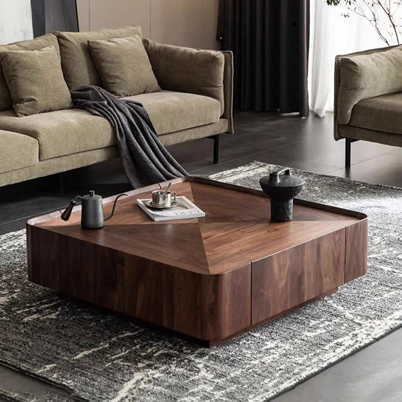 Italian Minimalist Black Coffee Table North American Walnut Solid Wood Nordic Table Living Room Mesa Auxiliar Salon Furniture