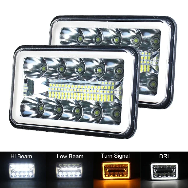 

NEW Design Square Led Driving Lamp Amber DRL Rectangular 24V 12V 4x6 inch Led Headlights Conversion For Truck