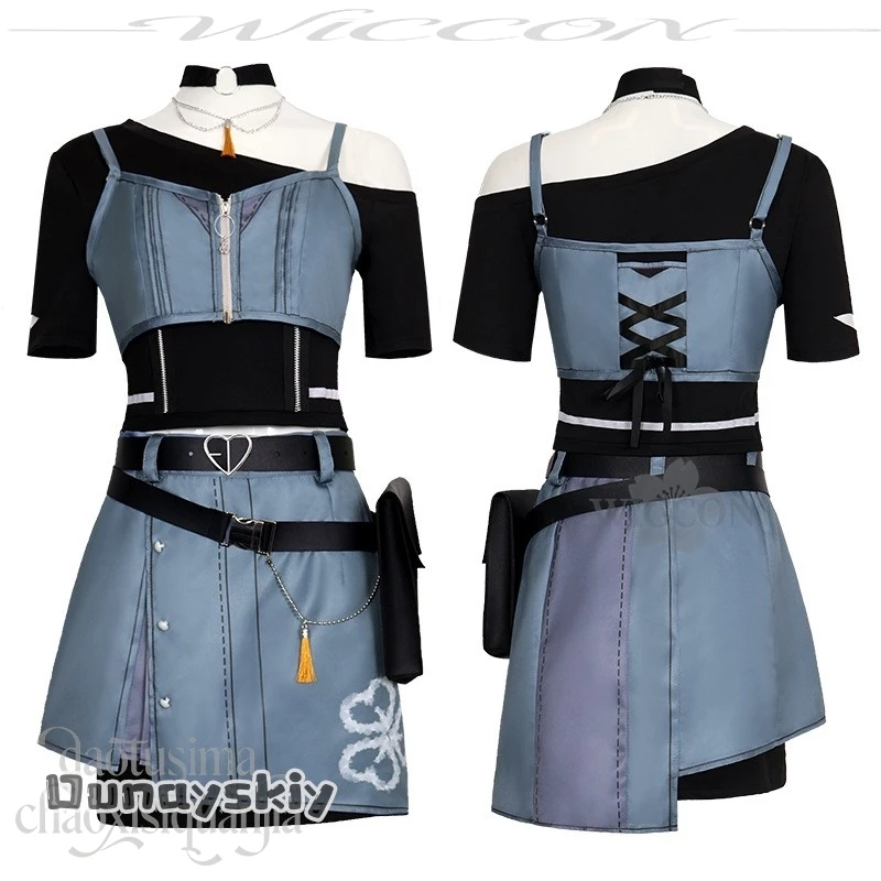 Hanasato Minori Cosplay Anime Game Project Sekai Rise And Strive New Event Anti You Costume Denim Strap Dress Wigs Idol Uniform view 3