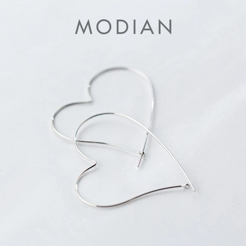 MODIAN Hot Sale Fashion Simple Charm Hearts Earrings 925 Sterling Silver Classic Big Hoop Earrings For Women Wedding Jewelry