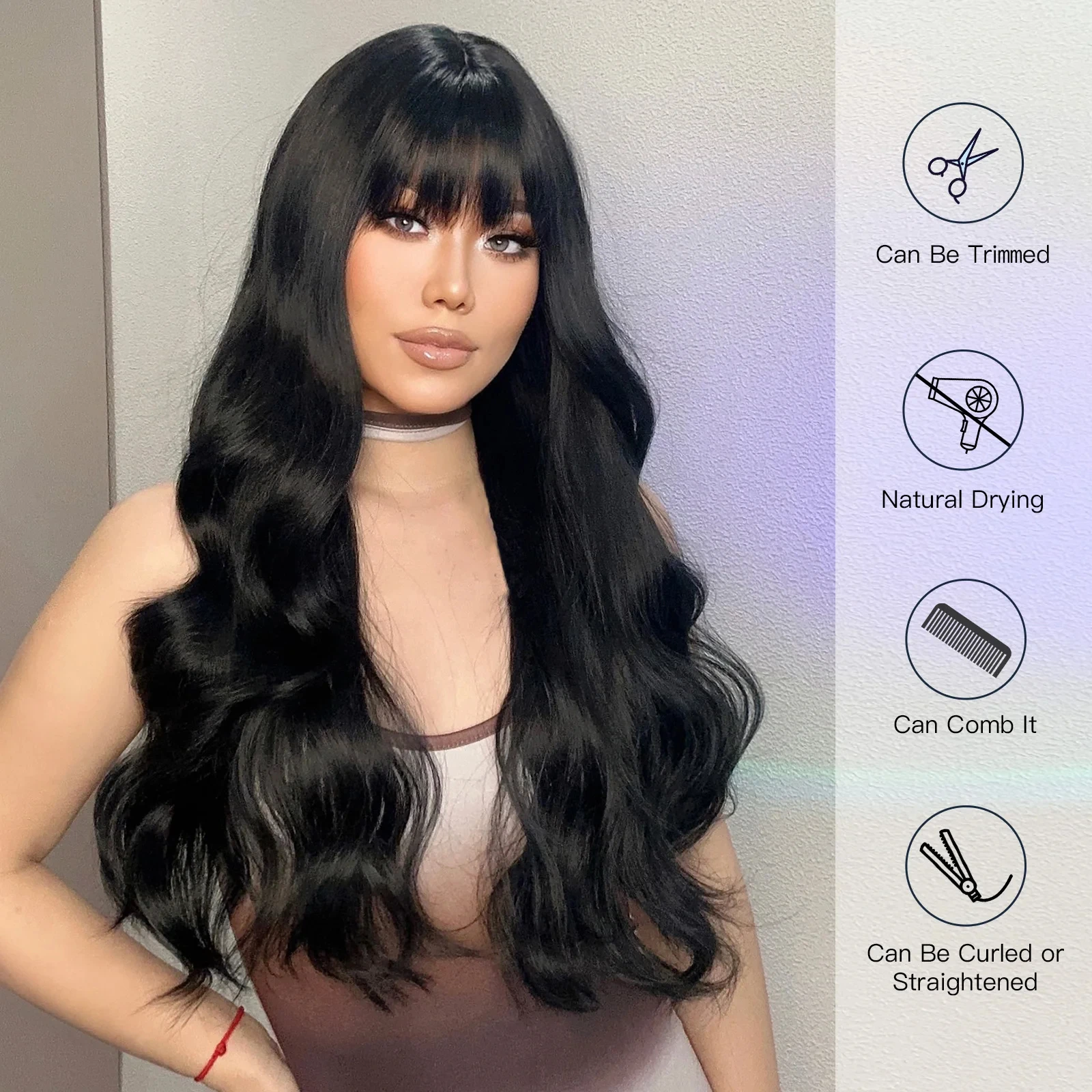 موجات كبيرة من شعر مستعار صناعي أسود طويل مجعد لأزياء الهالوين. يرتديها يوميا. باروكة شعر ذات درجة حرارة عالية. #3