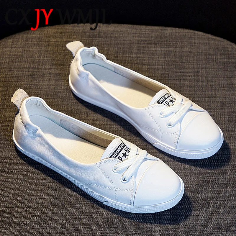 CXJYWMJL Cowhide Casual Sneakers Women Plus Size Vulcanized Shoes Genuine Leather Spring Summer Skate Shoes Ladies Sports White