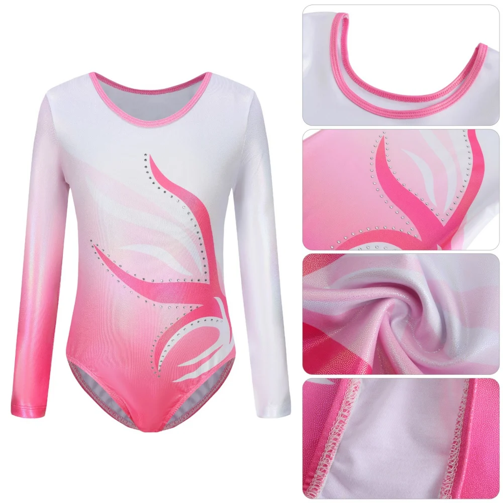 Kids Leotard Sparkly Tumbling Long Sleeved Girls' Gymnastics Dance Leotards Girls' Skin-tight Garment 5-12Y