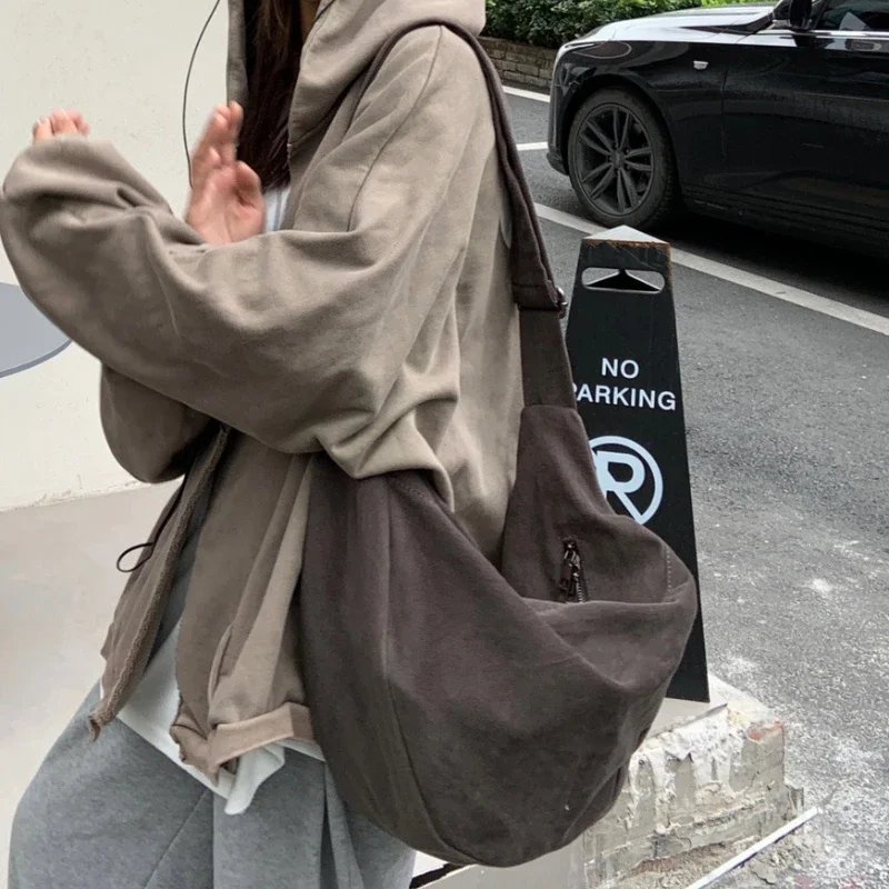 Retro Autumn and Winter Dumpling Bag Shoulder Bag Unisex Handbag Large Capacity Canvas Bag Harajuku Idle Sle Tote Bags for Women