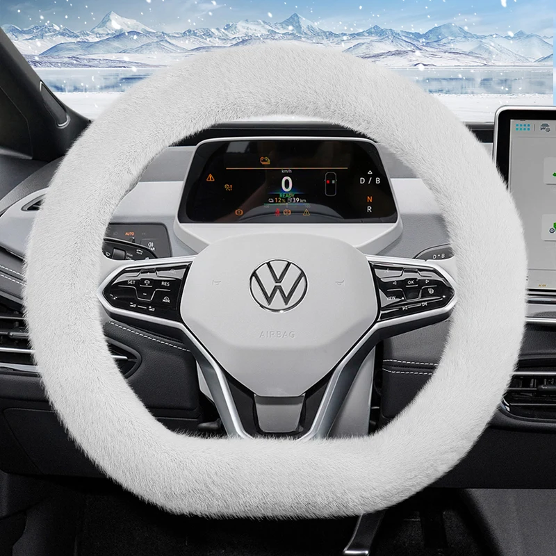 Passend für Volkswagen Plüsch-Lenkradbezug, warme rutschfeste Schutzhülle für Herbst und Winter, Golf Tiguan Polo T-Roc Jetta Id.4 Id.3 Atlas Amarok Touareg Touran Arteon Caddy Id.Buzz Multivan