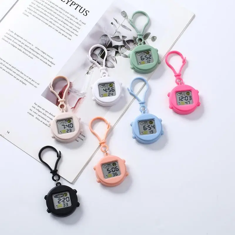 Keychain Digital Watch Anti Drop Large Screen Backpack Clip Pocket Clock For Student Exam Daily Time Record Small Gifts
