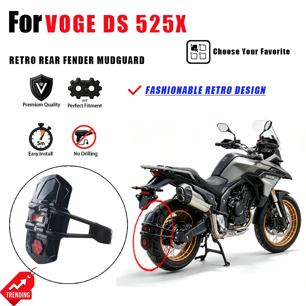 For VOGE DS525X Rear Fender Mudguard Retro Fashion Splash Guard Solid Practical Accesorios Moto Guardabarros Trasero Moto