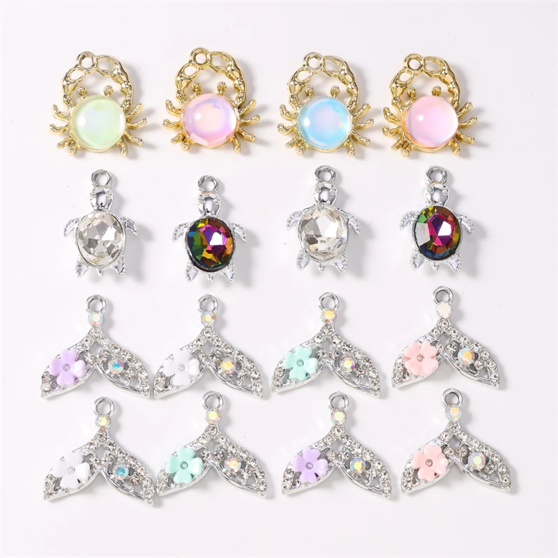 

Duarte 20Pcs/Lot Cute Crystal Marine Life Fish Tail Turtle Crab Charms Pendants for Making Earrings Necklace Jewelry Accessory