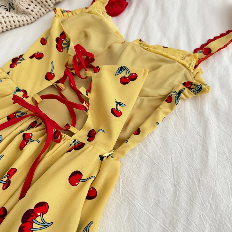 2 ชิ้นชุดชุดสตรีฤดูร้อน Holiday พิมพ์ Halter Backless Midi ชุดเดรสเกาหลีแฟชั่น Elastic High เอวกระโปรงลูกไม้สีขาว