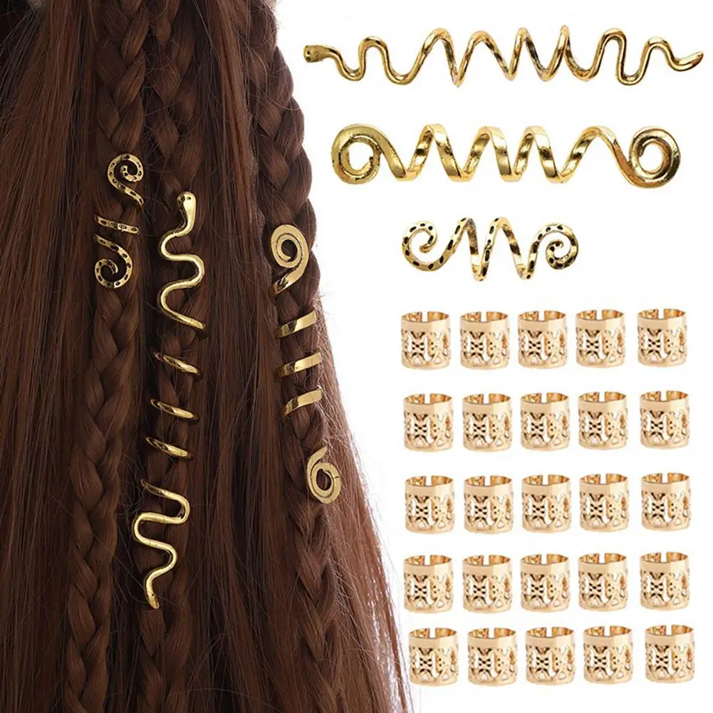 6/28Pcs/Set Hair Braid Accessories Set Women Alloy Braid Beads Clips Hair Accessories Pirate Cosplay Hair Braiding Tools