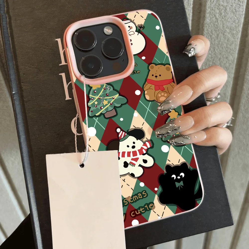 Christmas Tree Leather Painted Phone Case For iPhone 11 Pro Max 16 15 Pro 14 13 12 Cover 15 14 Plus Sockproof Protective Funda