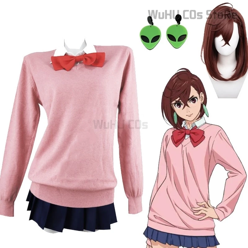 Dandadan Momo Ayase Momo Costume Cosplay Parrucca Orecchino Ragazze Jk Uniformi scolastiche Maglione rosa Vestito Donne Gioco di ruolo Festa di Halloween