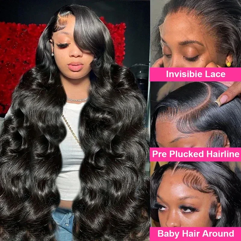Raw Peruvian Body Wave 250% Density 40 42 inch 13x6 HD Lace Front Human Hair Wigs 13x4 Frontal Wigs Women Glueless Closure Wigs