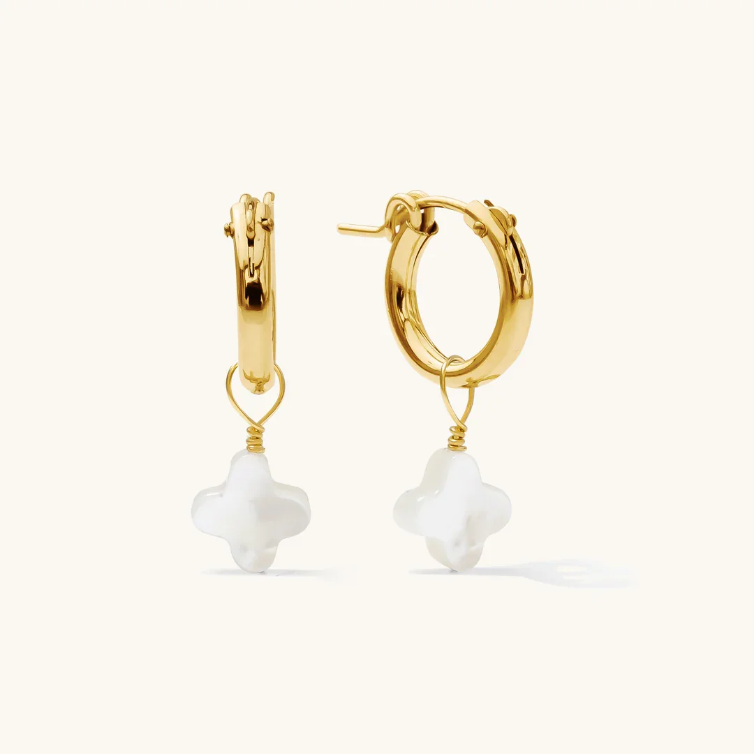 14K Gold Filled Pearl Clover Hoop Earrings Dainty Hoop Earrings Hypoallergenic Jewelry Tarnish Resistant Gift for Women