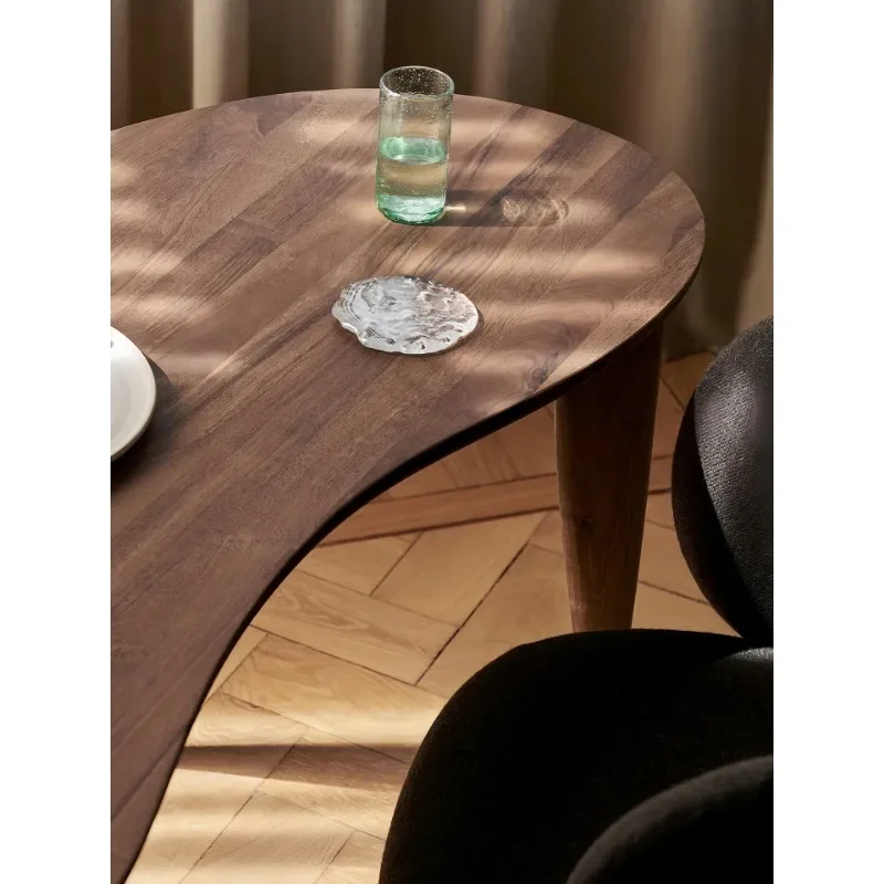 Italian minimalist black walnut desk, modern minimalist wabi sabi study solid wood household curved small desk