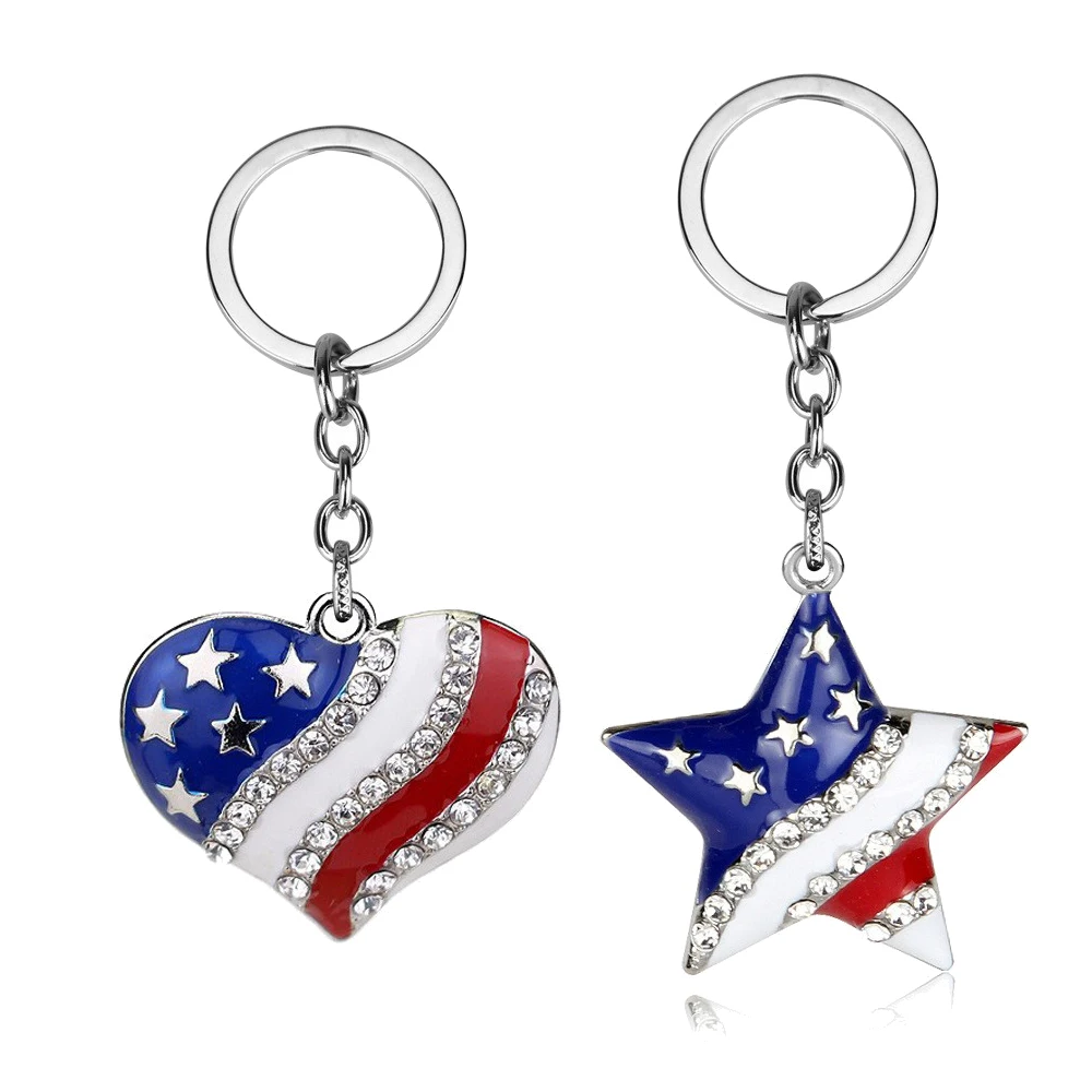 USA Flag Keychain Patriotic Style Key Chain Keyring Printed American USA Flag Backpack Key Holder Gifts