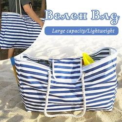 Bolsas de playa extragrandes para mujer, bolso grande de hombro duradero, ligero, a rayas, impermeable, a prueba de arena, con cremallera, bolsa para piscina