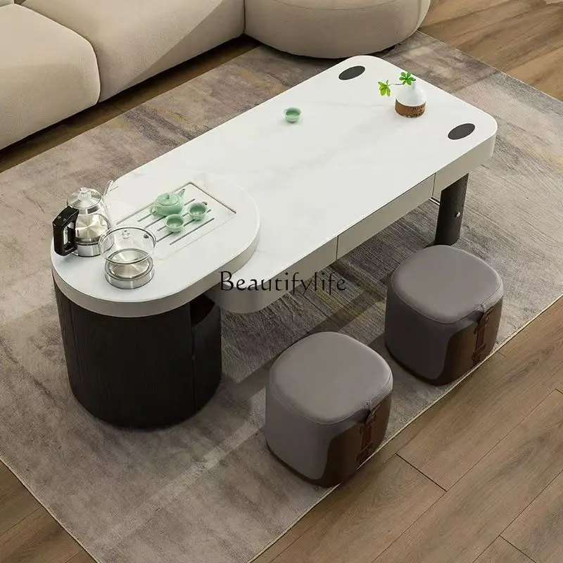 

Living room integrated light luxury microcrystalline stone desktop kung fu tea table household telescopic multi-functional tea