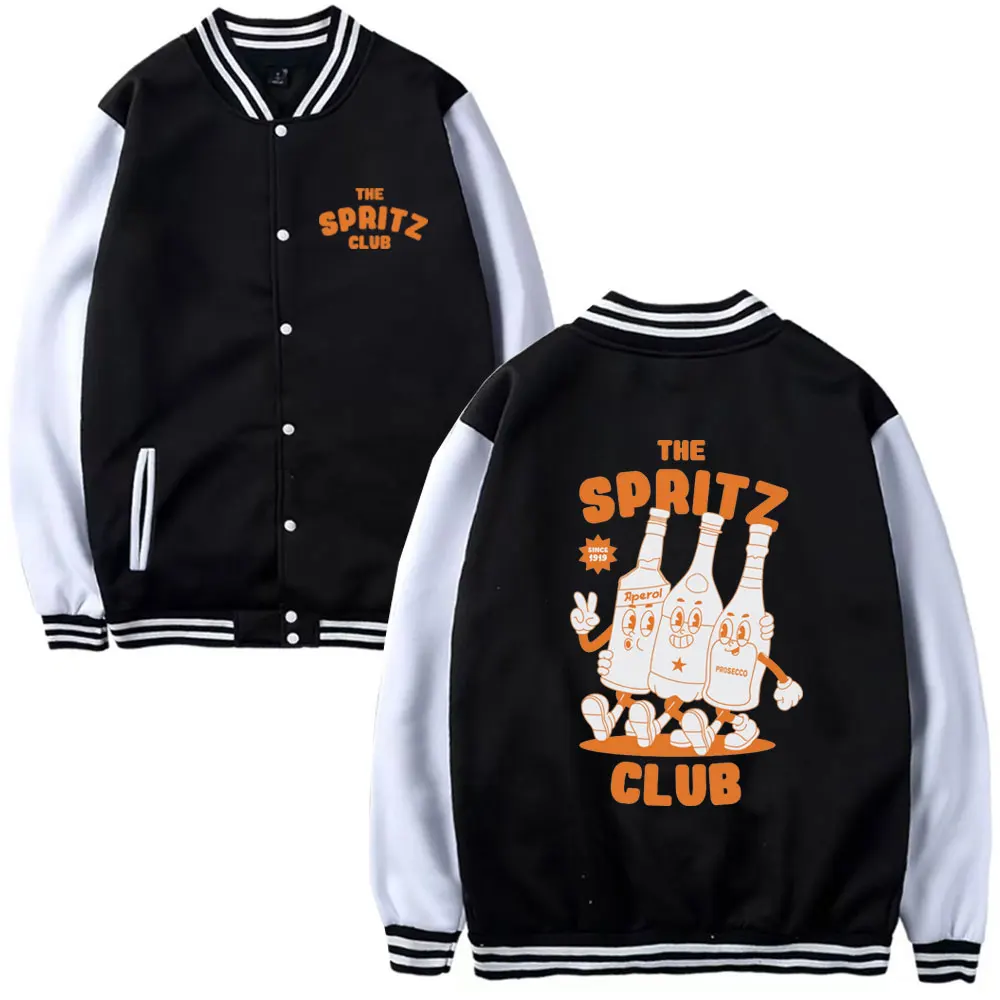 Funny Aperol Spritz Cocktail Graphic Baseball Uniform Men Women Vintage Cartoon Print Baseball Jacket Male Wine Oversized Coat