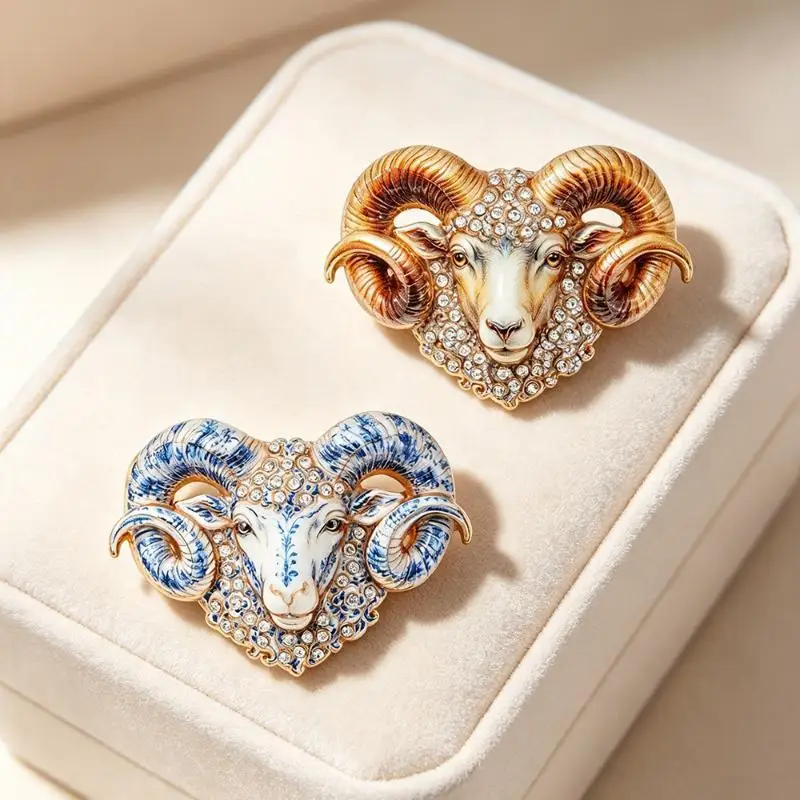 Lightweight Rhinestone Goat Brooch for Women 1PC Cute Zodiac Animal Lapel Pin Fashion Accessory for Daily Outing Party Wear