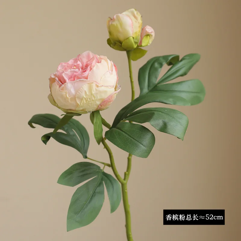 51cm Large Silk Peony Artificial Flowers Burnt Edges Simulation Peony Rose Fake Flowers Bouquet Wedding Party Home Decoration