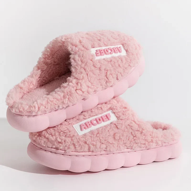 Warm Plush Winter Shoes Men Women Indoor Slippers Letter Anti-slip Soft Fur Couple Home Floor Cotton Slipper House Shoes 2023